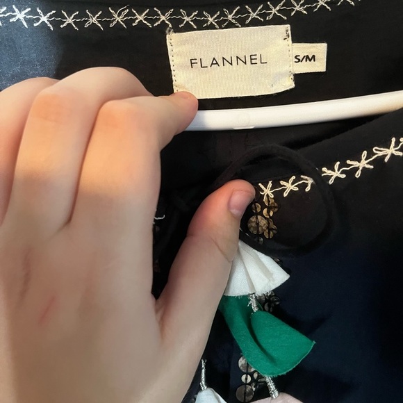 FLANNEL America Boho Tasseled Embroidered Peasant‎ Blouse Size S/M - Picture 3 of 7